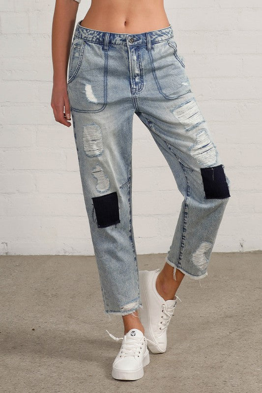 Mud City Vintage Patched Slouch Jeans
