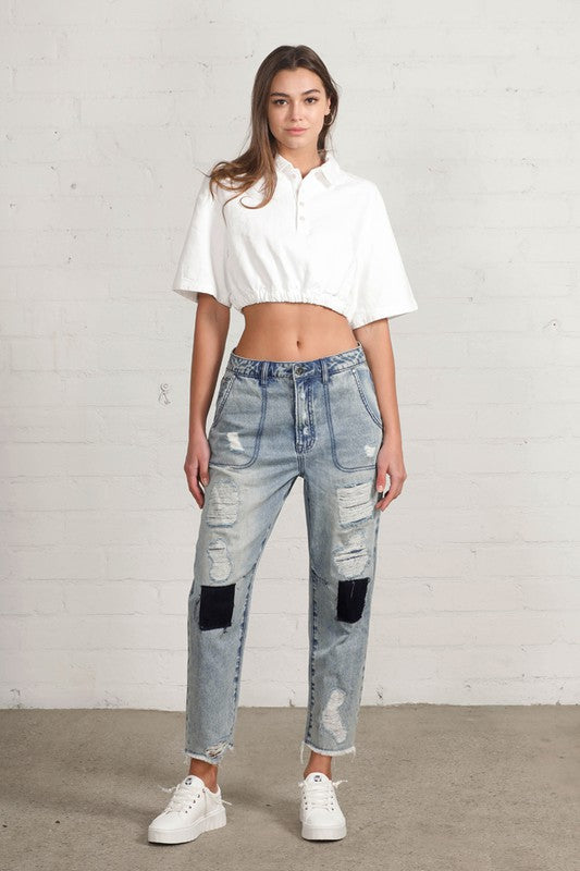 Mud City Vintage Patched Slouch Jeans