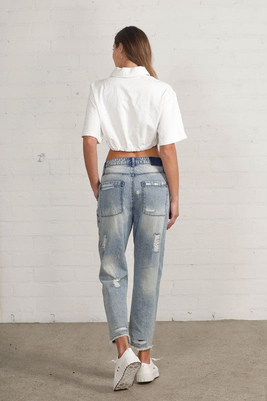 Mud City Vintage Patched Slouch Jeans
