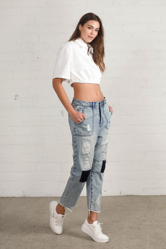 Mud City Vintage Patched Slouch Jeans