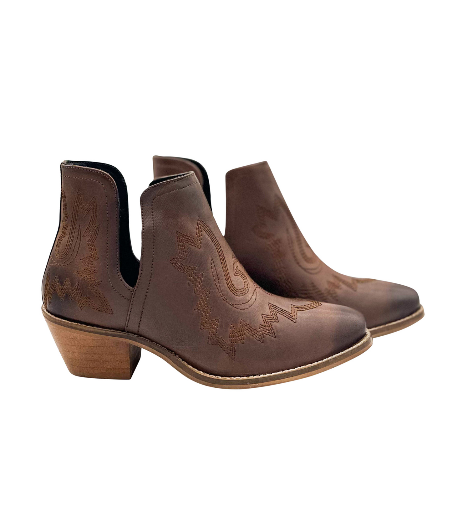 Embroidered Kickin' Booties in Brown