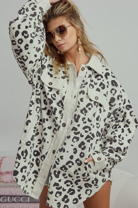 Road Trip Vintage Washed Leopard Corduroy Jacket (2 Colors)