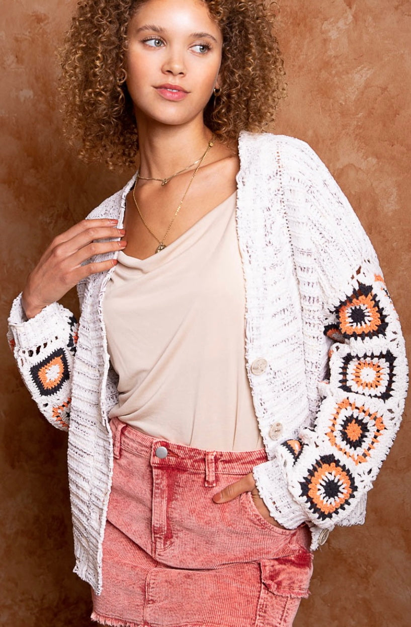 Meet Me at Grams Crochet Sleeve Cardigan Sweater