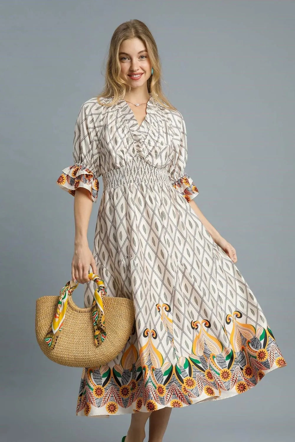 Tropical Sunshine Smocked Waist V Neck Dress xoxo, klowe Tropical Sunshine Smocked Waist V Neck Dress xoxo, klowe