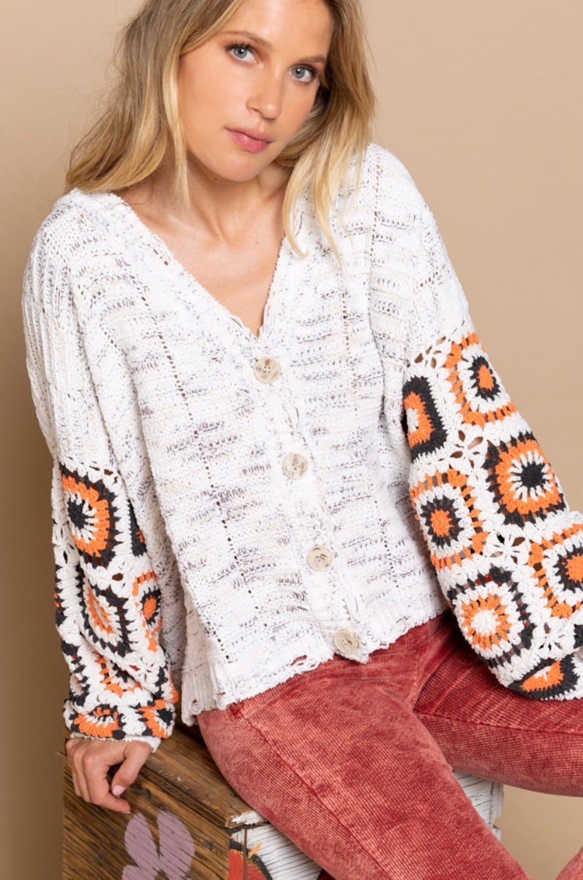 Meet Me at Grams Crochet Sleeve Cardigan Sweater