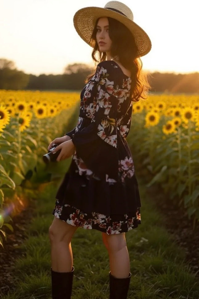 Wildflower Spell Tie Waist Flare Sleeve Ruffle Mini Dress | 2 Colors
