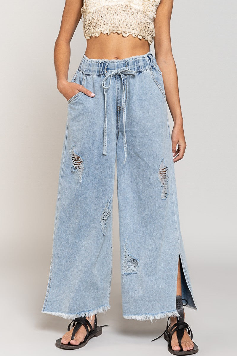 Go West Elastic Waist Wide Leg Palazzo Jeans (2 Colors)