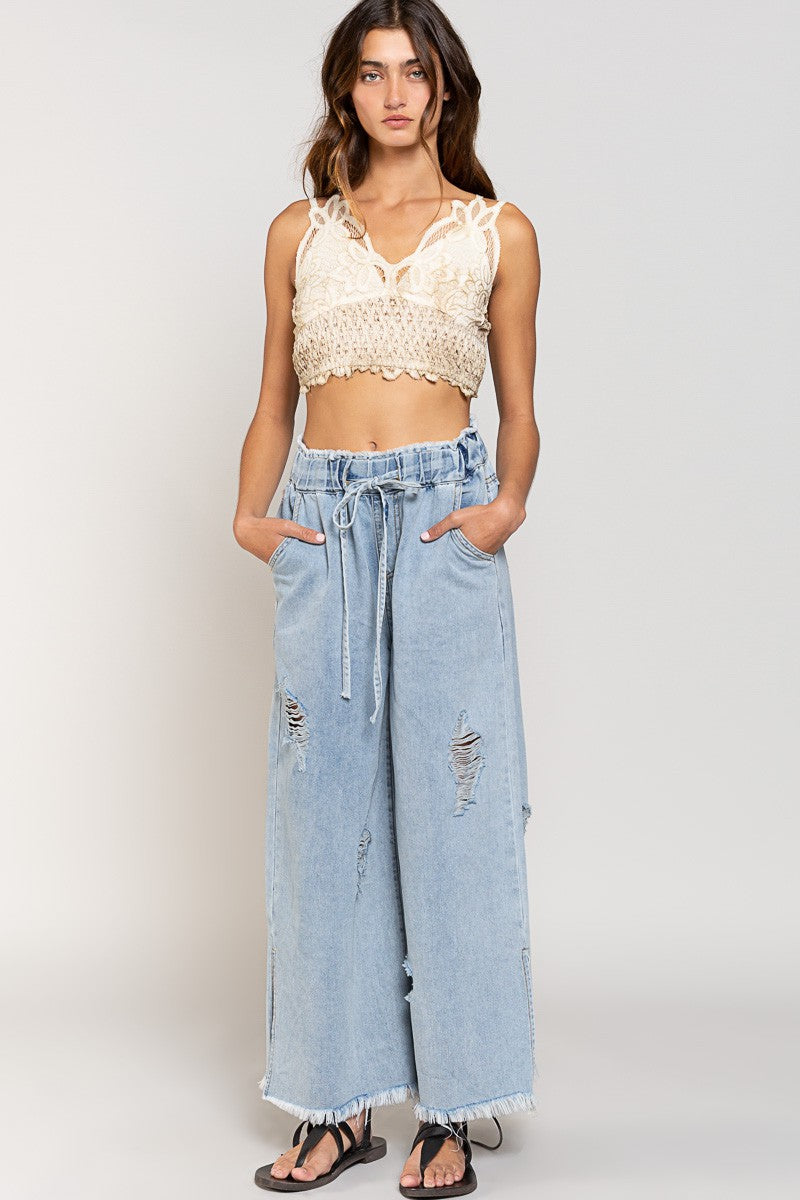Go West Elastic Waist Wide Leg Palazzo Jeans (2 Colors)