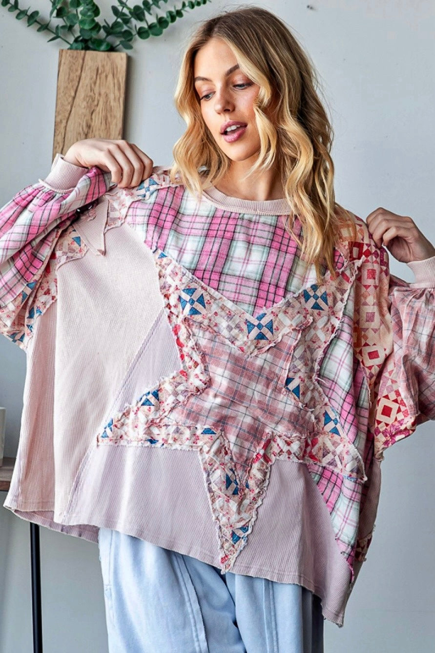 In The Stars Washed Patchwork Waffle Top