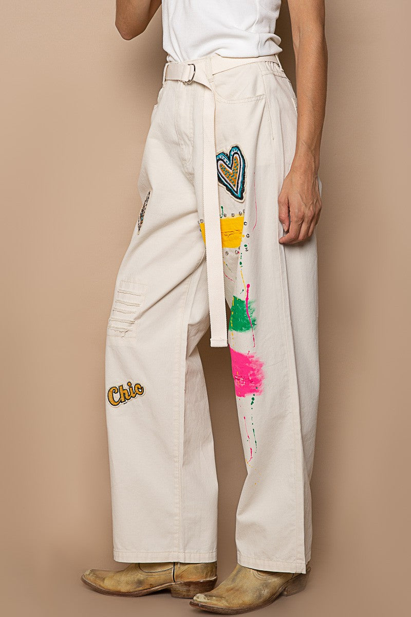 Paint + Patch Loose Fit Wide Leg Pants