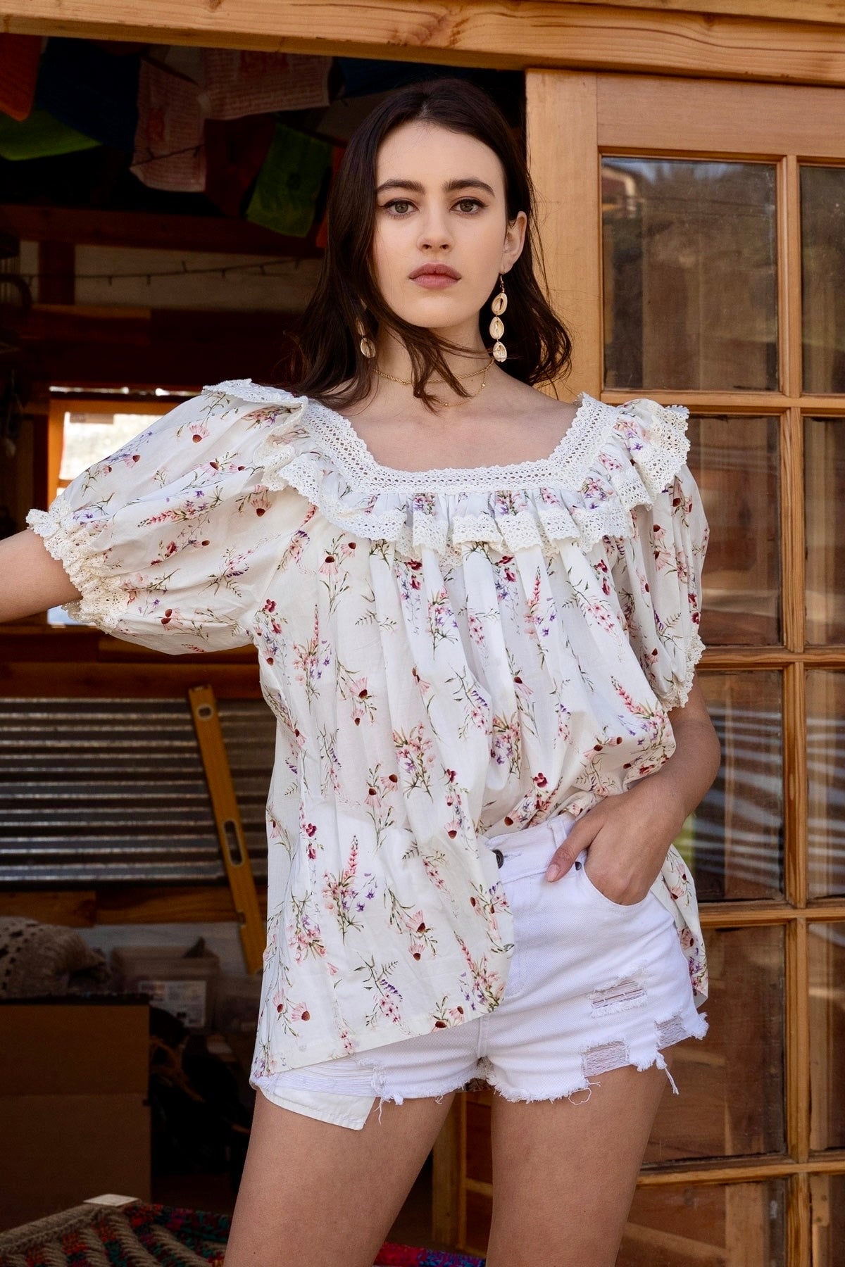 Coquette Jardin Puff Sleeve Blossom Blouse