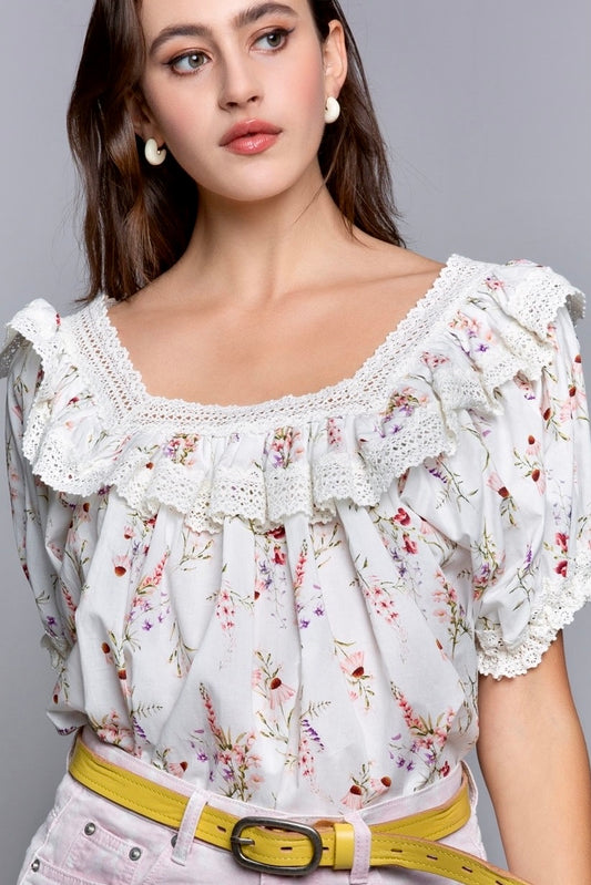 Coquette Jardin Puff Sleeve Blossom Blouse