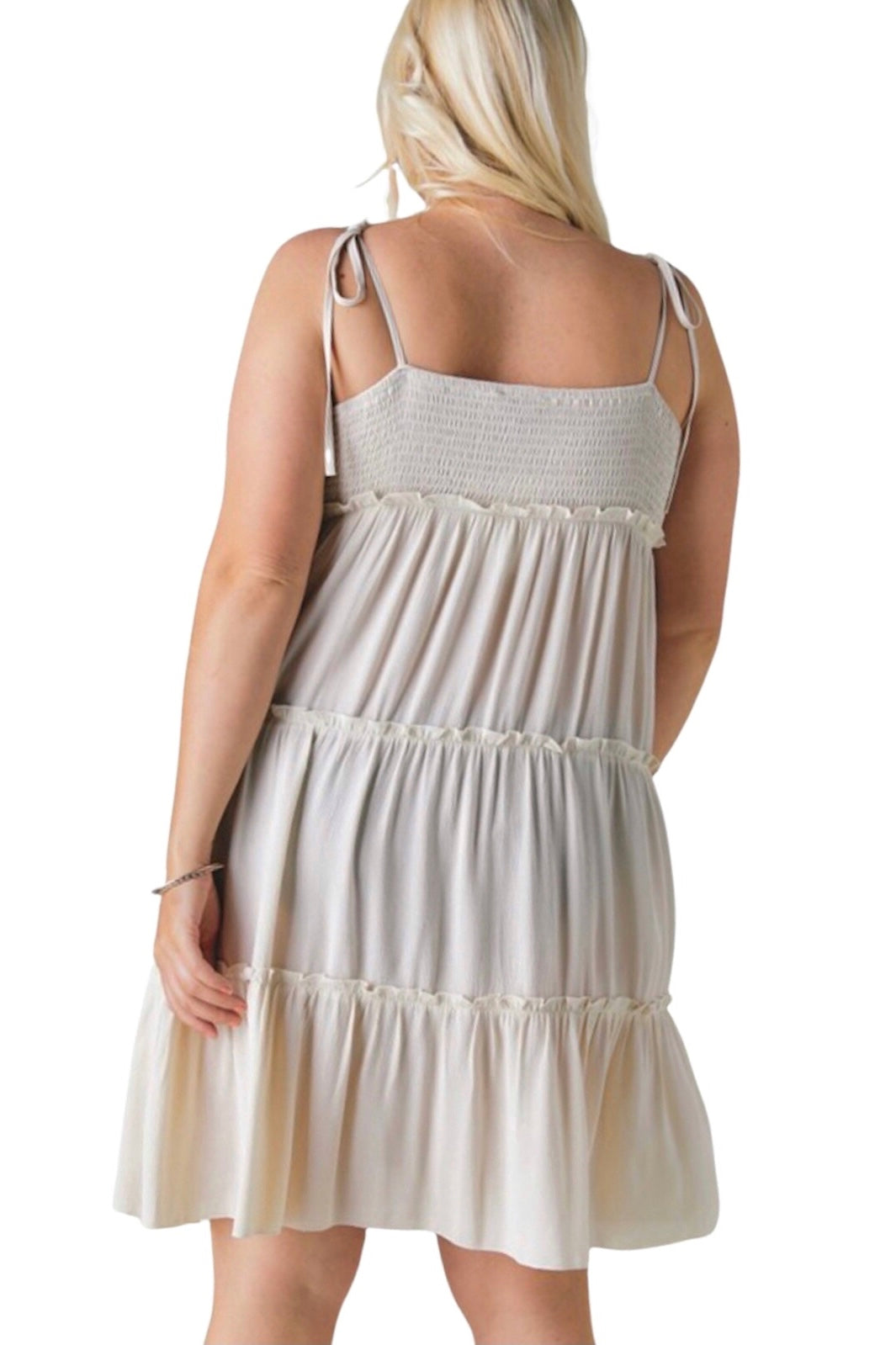 Gobi Sands Spaghetti Strap Ruffled Tiered Midi Dress Curves
