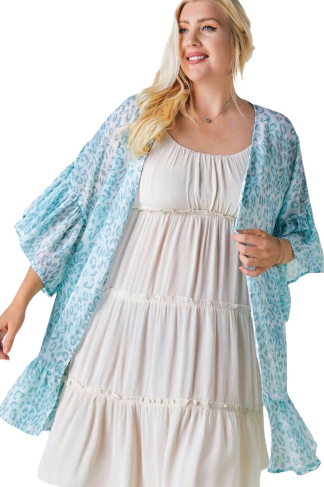 Gobi Sands Spaghetti Strap Ruffled Tiered Midi Dress Curves