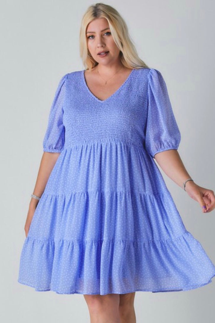 Parisian Polka Dot V Neck Half Sleeve Ruffled Tiered Midi Dress
