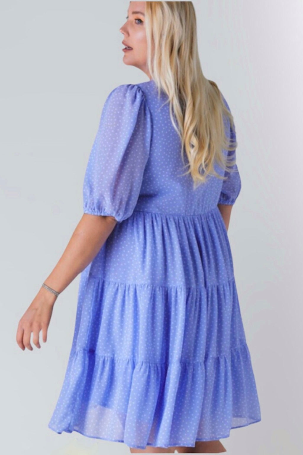 Parisian Polka Dot V Neck Half Sleeve Ruffled Tiered Midi Dress