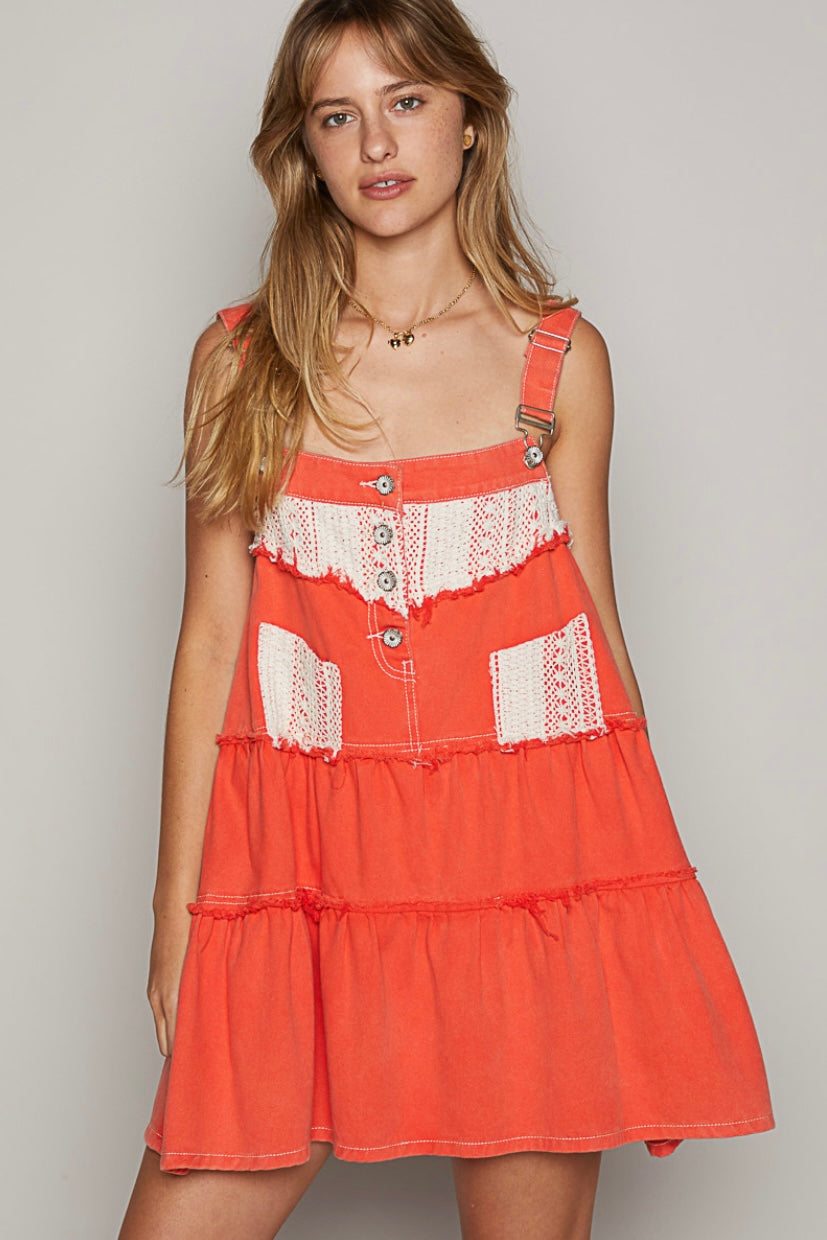 Dream On Denim + Crochet Tiered Overall Mini Dress (3 Colors)