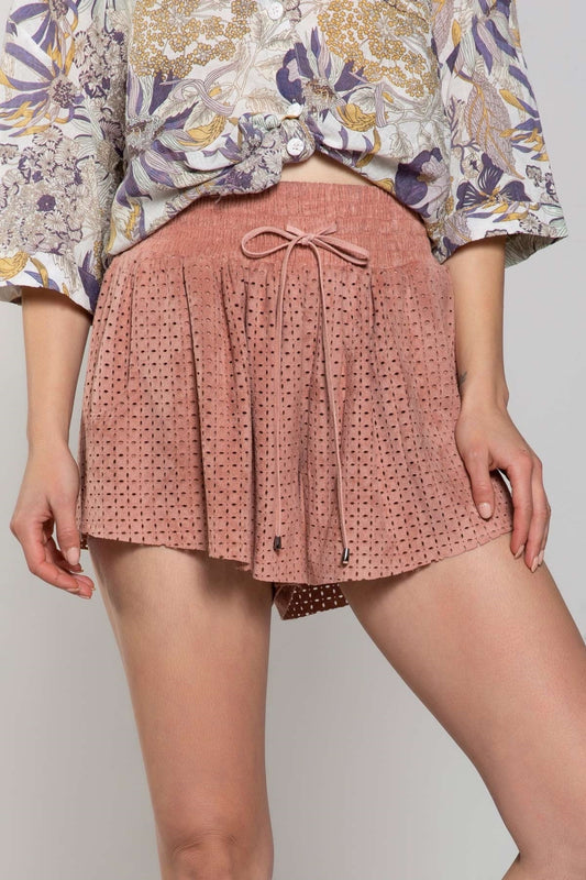 Rose Petal Soft + Supple Vegan Suede Laser Cut Shorts