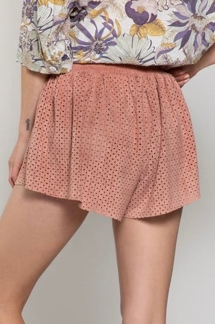 Rose Petal Soft + Supple Vegan Suede Laser Cut Shorts