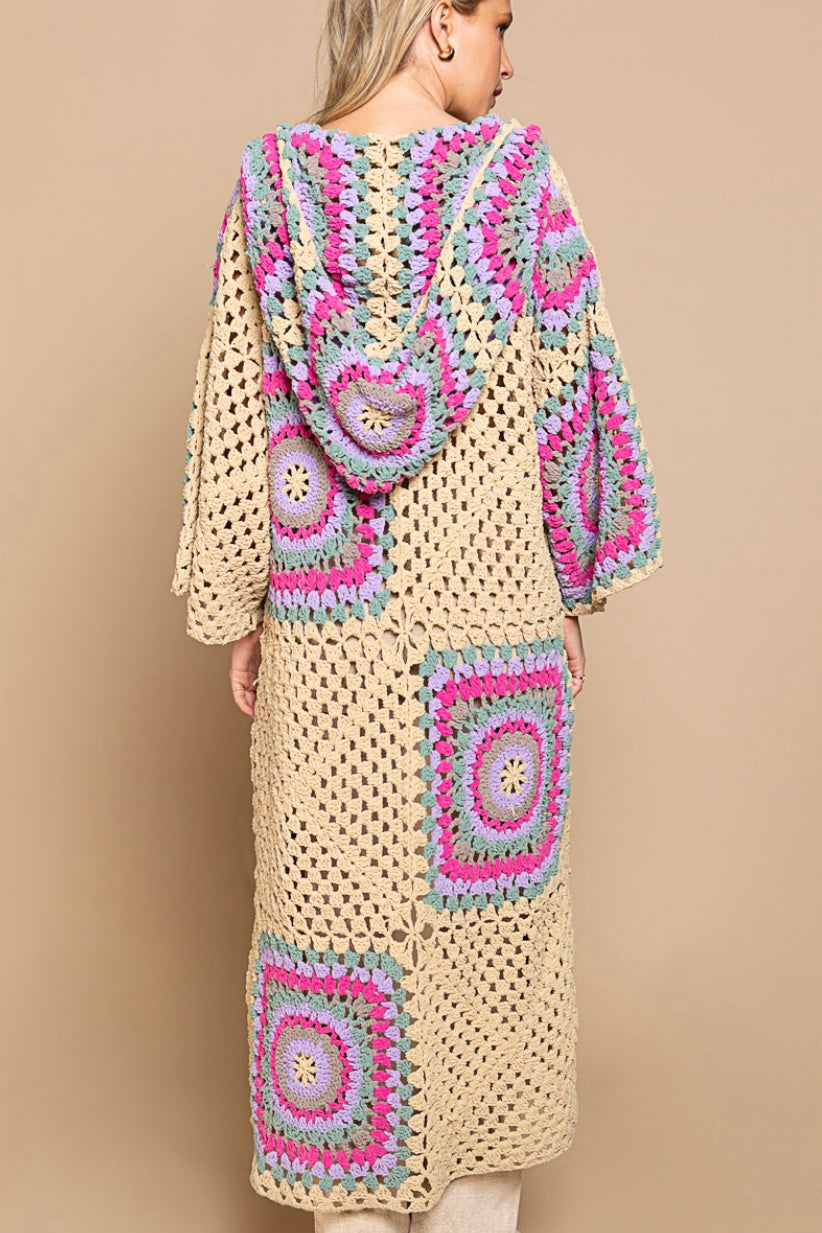 Boho Dreams Crochet Afgan Chenille Midi Cardigan