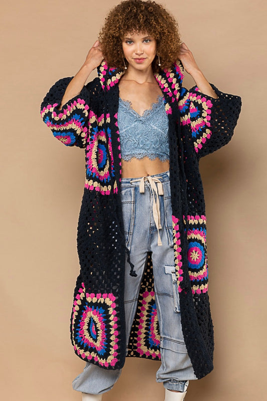 Boho Dreams Crochet Chenille Midi Cardigan