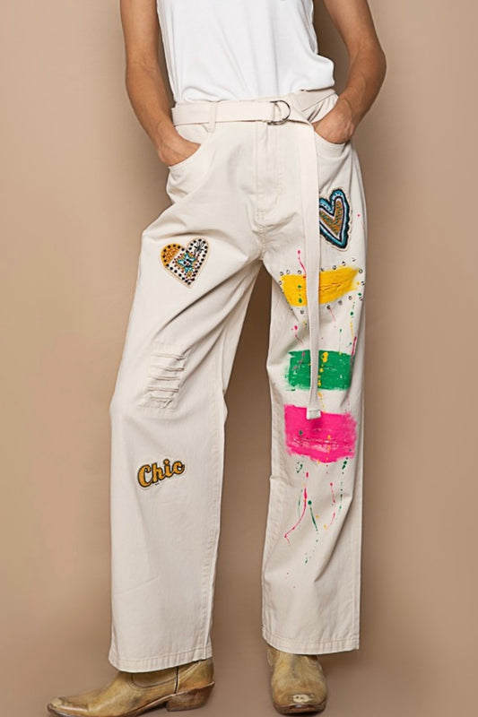 Paint + Patch Loose Fit Wide Leg Pants
