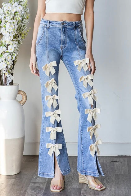 Sweet On Me Ribbon Bow High Waist Stretchy Flares