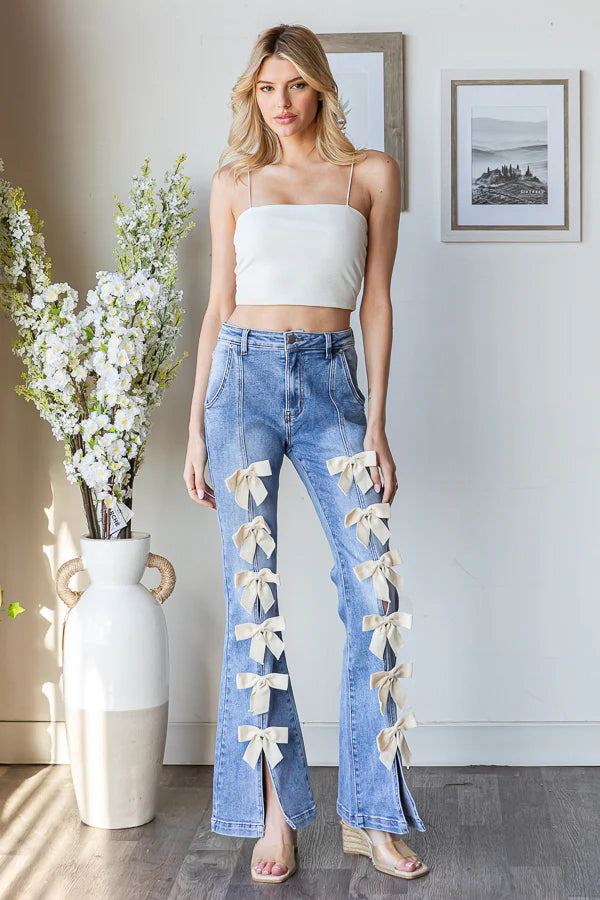 Sweet On Me Ribbon Bow High Waist Stretchy Flares