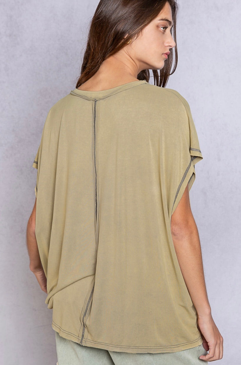 Embellished Faith Embroidered and Studded Two Tone Short Sleeve Top