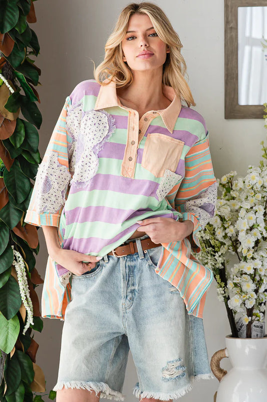 Spring Forward Colorful Striped Oversized Polo with Pockets