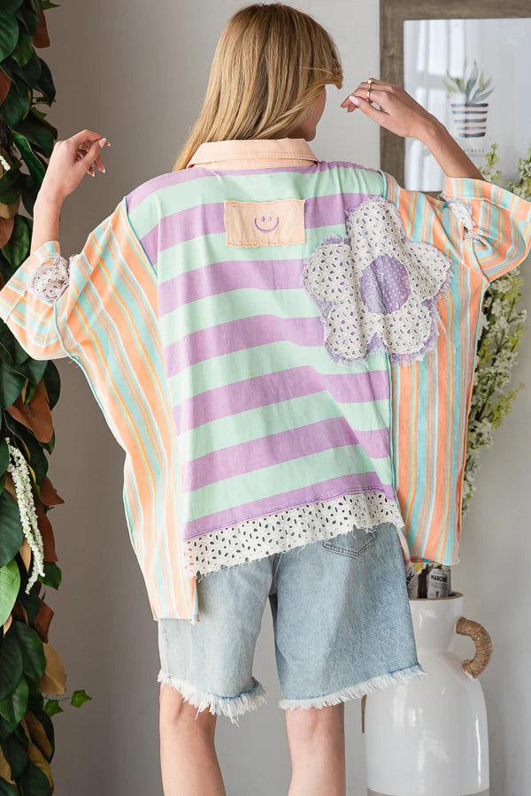 Spring Forward Colorful Striped Oversized Polo with Pockets