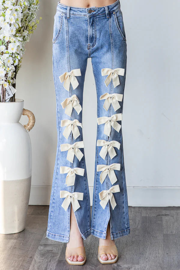 Sweet On Me Ribbon Bow High Waist Stretchy Flares