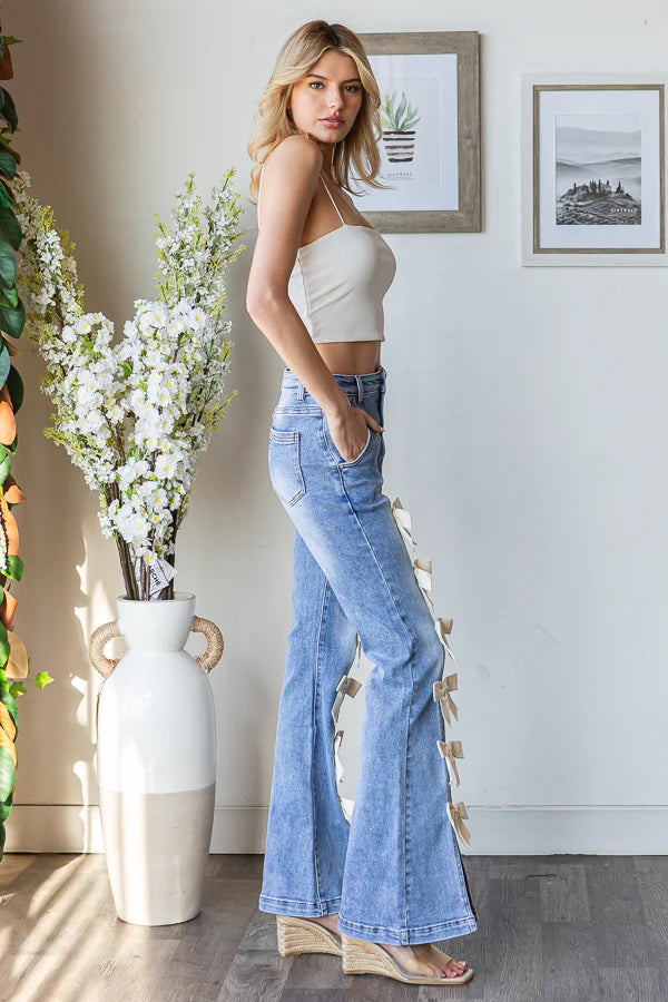 Sweet On Me Ribbon Bow High Waist Stretchy Flares