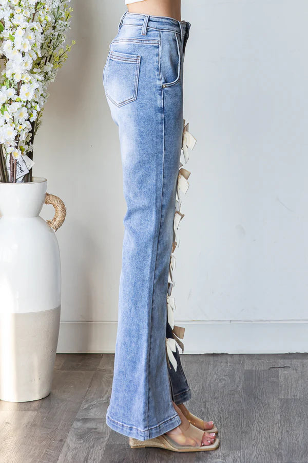 Sweet On Me Ribbon Bow High Waist Stretchy Flares