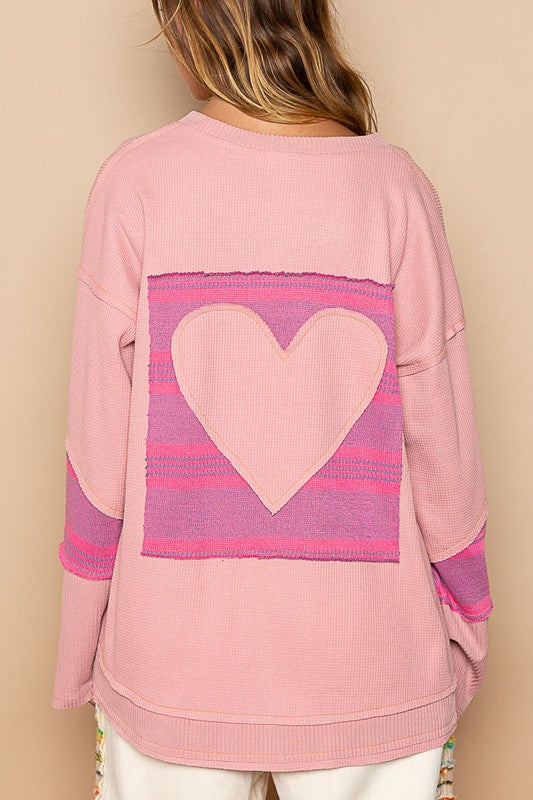 This Love Heart Patch Slouchy Thermal Knit Top