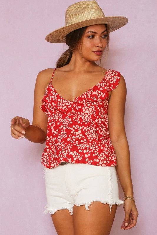 Late July Ditzy Floral Ruffle V Neck Sleeveless Camisole Top