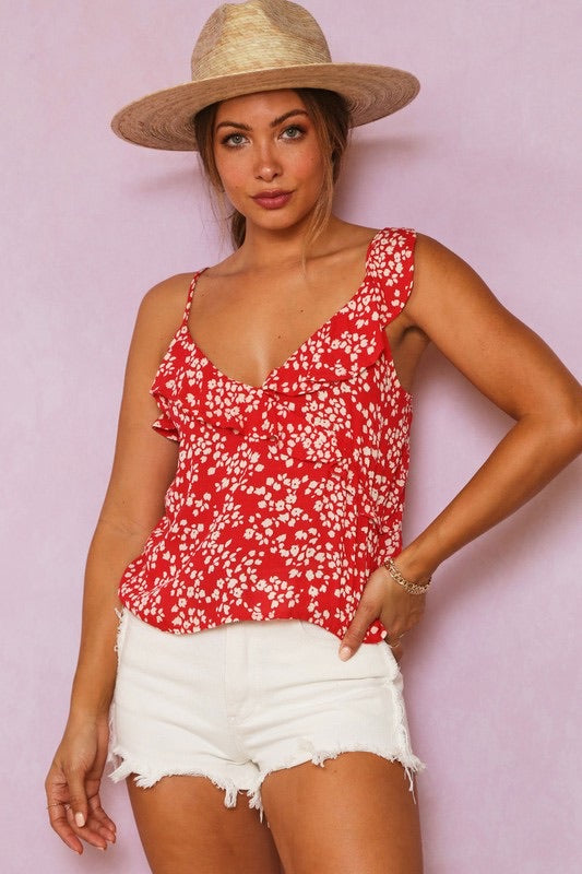 Late July Ditzy Floral Ruffle V Neck Sleeveless Camisole Top