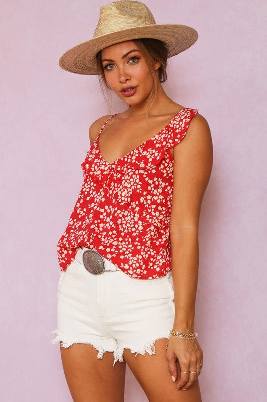 Late July Ditzy Floral Ruffle V Neck Sleeveless Camisole Top
