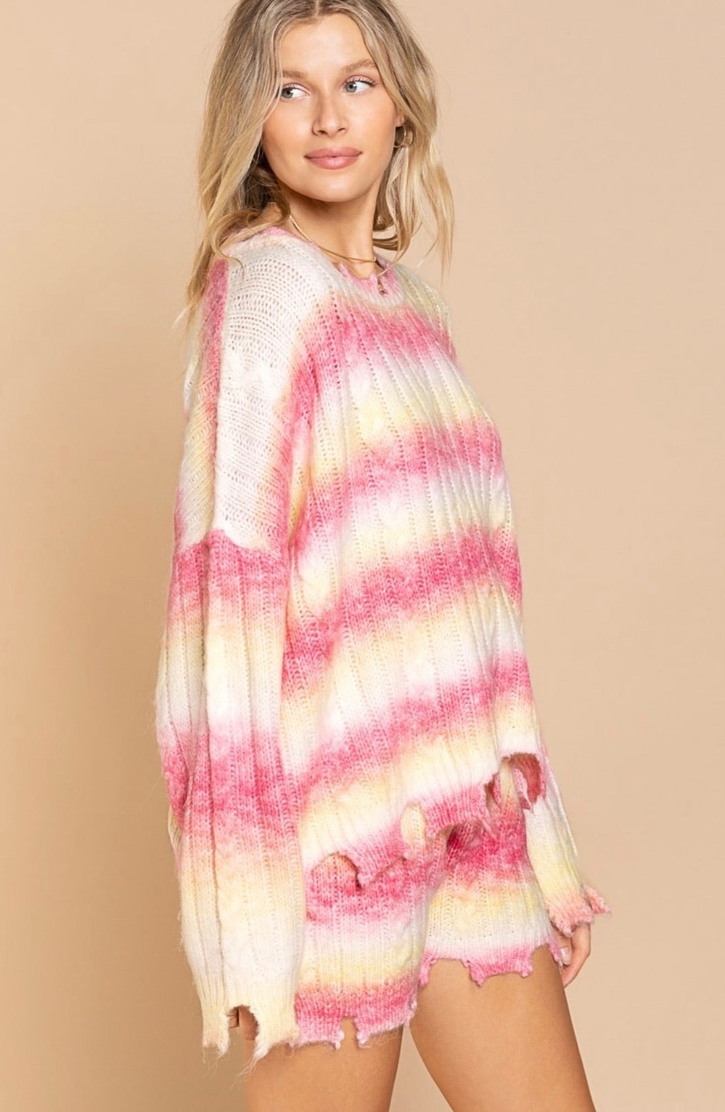 Pink Lemonade Striped Lightweight Sweater + Shorts Set