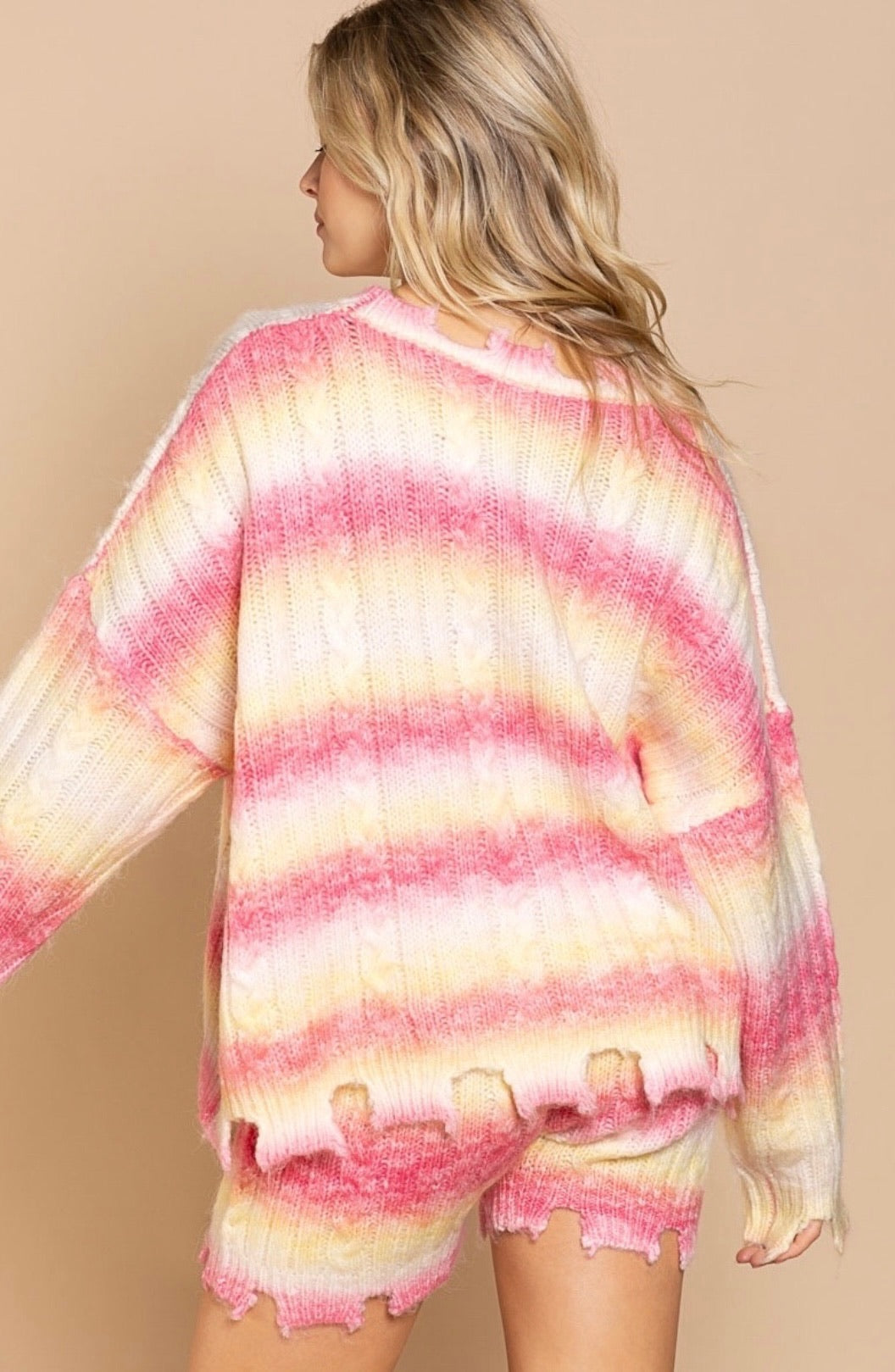 Pink Lemonade Striped Lightweight Sweater + Shorts Set