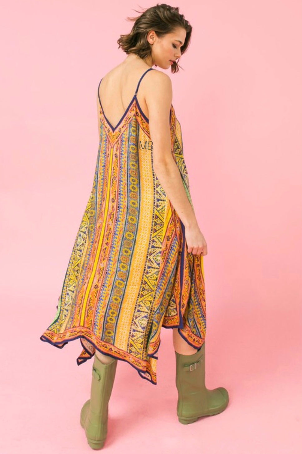 Boardwalk Mixed Print Colorful Hanky Hem Midi