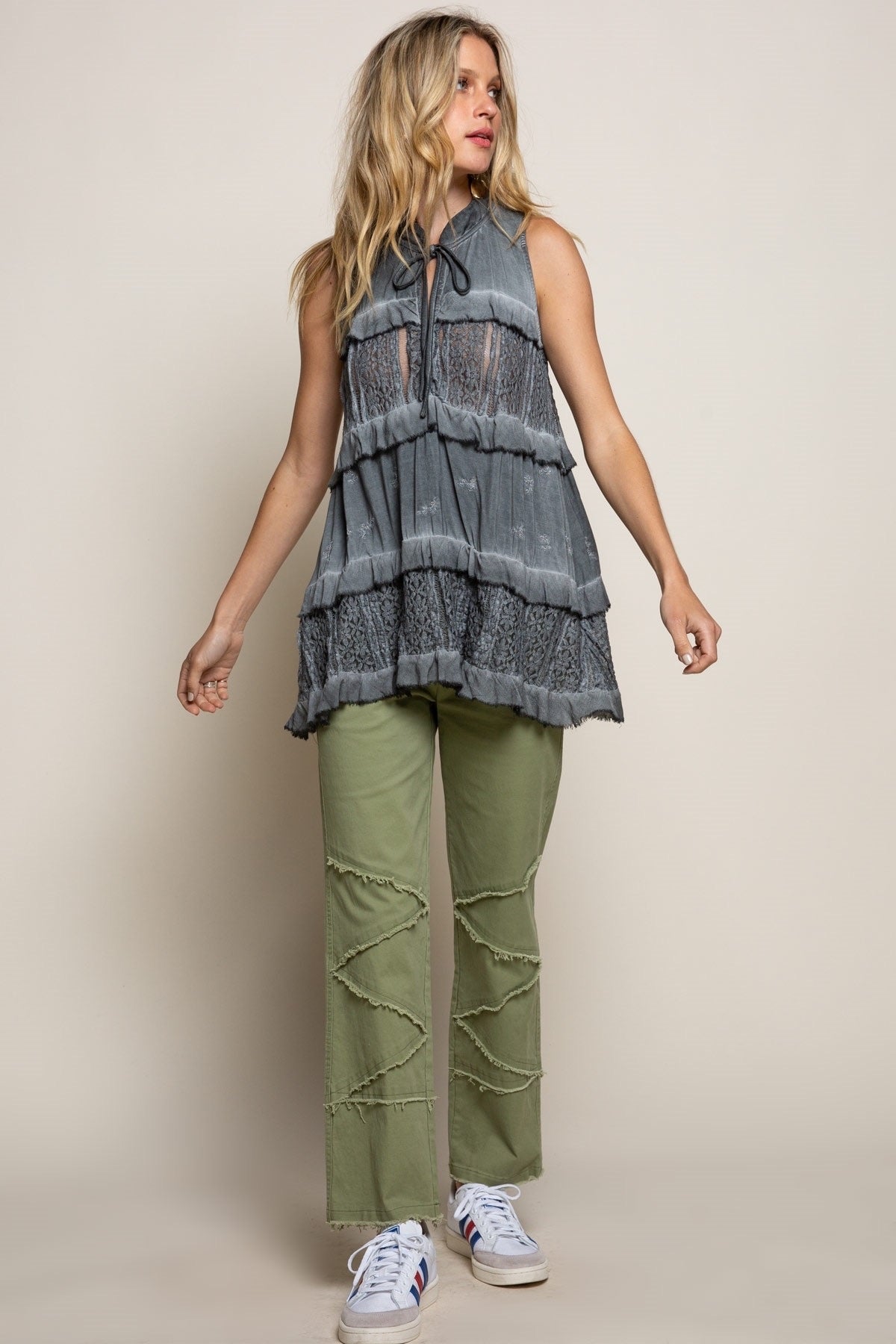 Whispering Petals Sleeveless Tiered Ruffled Tunic Top (2 Colors)