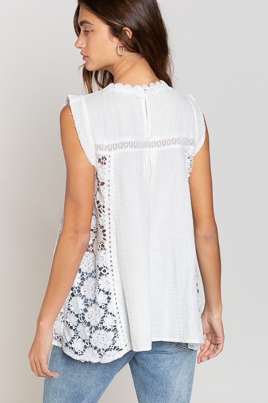 Bal Harbor Floral Lace + Cotton Gauze Sleeveless Tunic Top