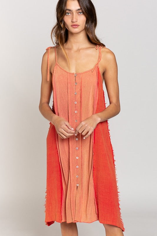 Heat Of The Night Spaghetti Strap Button Front Midi Dress (3 Colors)