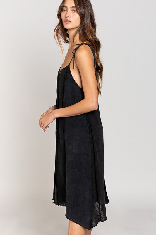 Heat Of The Night Spaghetti Strap Button Front Midi Dress (3 Colors)