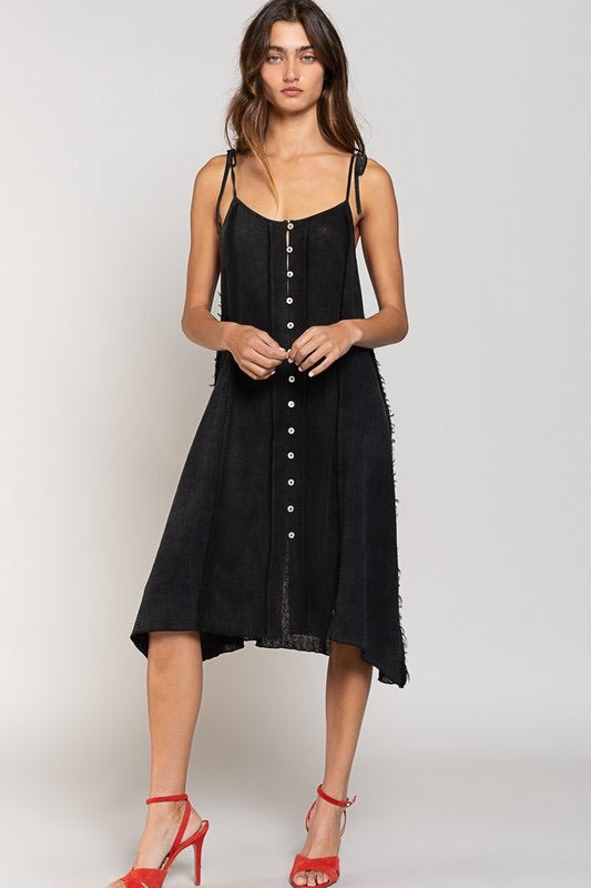 Heat Of The Night Spaghetti Strap Button Front Midi Dress (3 Colors)
