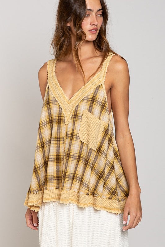 Laid Back Plaid V Neck Sleeveless A Line Top (2 Colors)