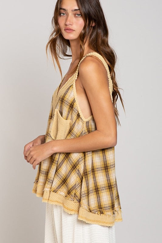 Laid Back Plaid V Neck Sleeveless A Line Top (2 Colors)