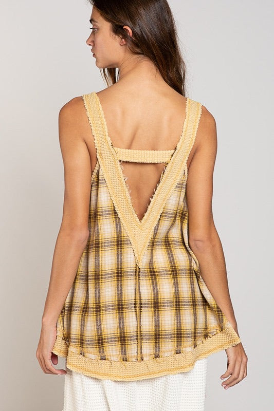 Laid Back Plaid V Neck Sleeveless A Line Top (2 Colors)