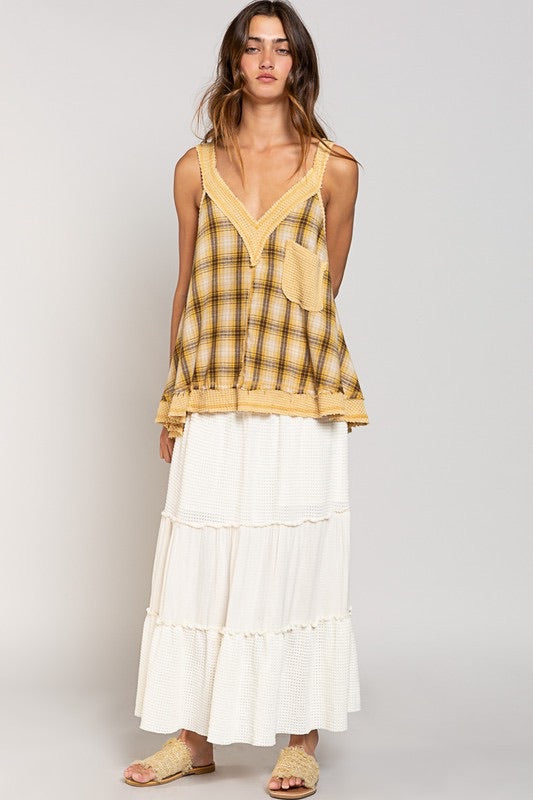 Laid Back Plaid V Neck Sleeveless A Line Top (2 Colors)